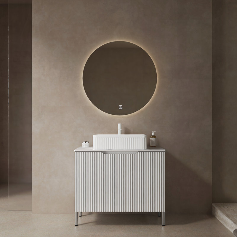 30" Bathroom Vanity with Sink, Freestanding Plywood Bathroom Storage Cabinet, 30", White, White Rectangular