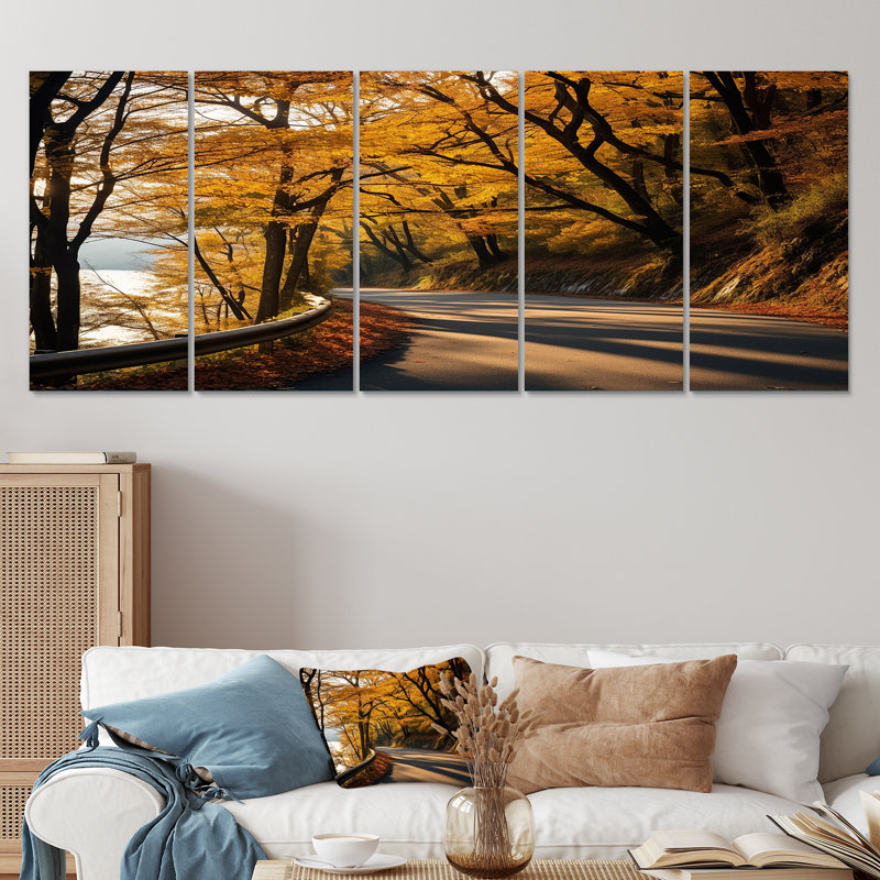 «Golden Road Of Autumn I, 5 pièces», 5 pièces, H 32 po x l 80 po