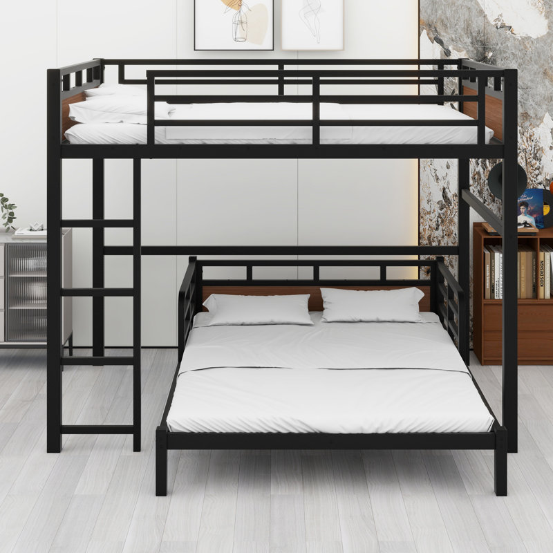 Metal Separable Bunk Beds With Raised Security Fence, Walnut