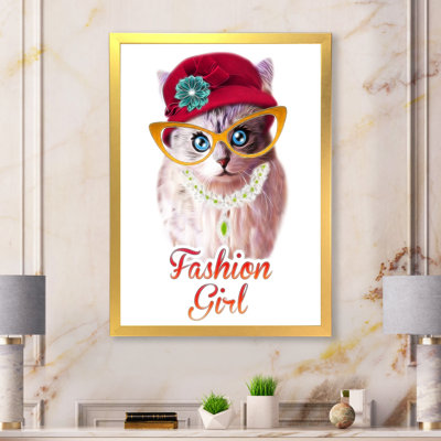 Hipster, chat amusant avec chapeau - décoration murale pour enfants, art sur toile