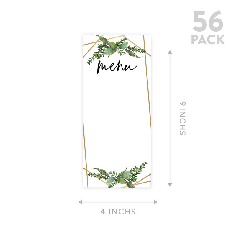 Cartes de menu imprimables géométriques en cuivre et verdure pour imprimante de bricolage, paquet de 52
