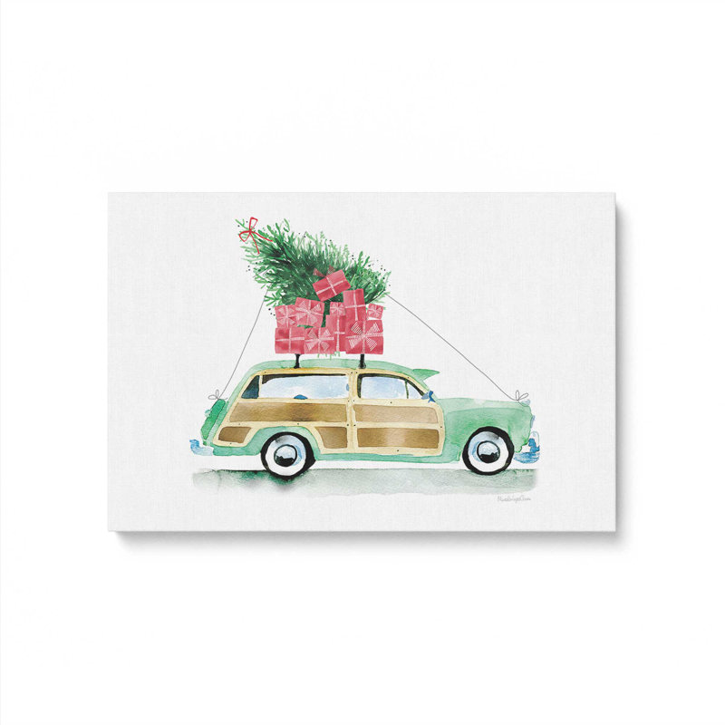 Impression de voiture de Noël rétro, H 12 po x l 18 po x P 1,25 po, Toile tendue