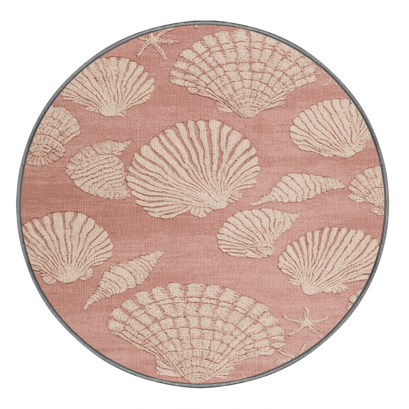 Washable Seashell pinks Nautical Area Rug, Round 5'