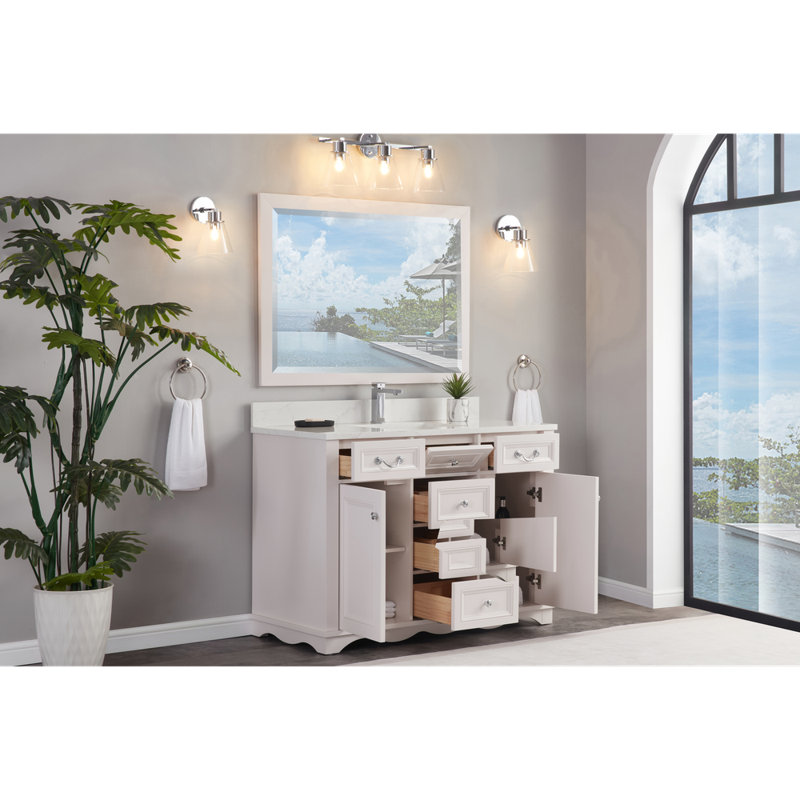48" Cadet Finish Solid Wood Sink Vanity  With 1' Artificial Stone Top, Dreamy White