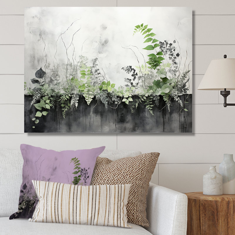 «Green Minimalisme Botanical Serenity - Plants», art mural, Toile tendue, H 16 po x l 32 po x P 1 po