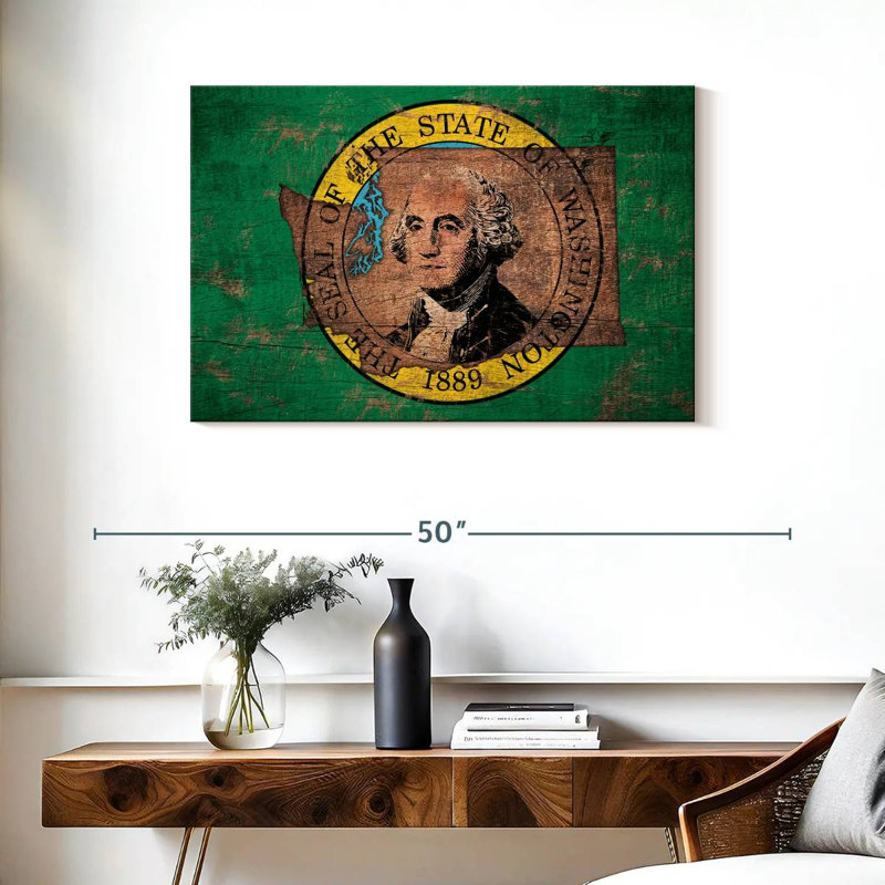Borges State Map Over Washington Flag, 24" H x 36" W