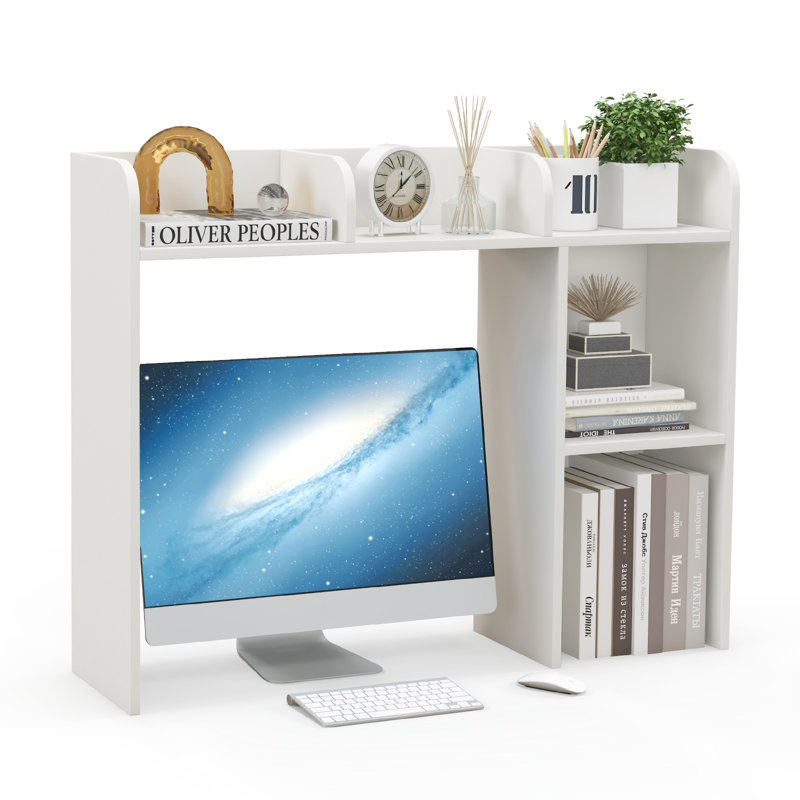 Mahria 29'' H x 37'' W Desktop Bookshelf 3-Tier Multipurpose Countertop Hutch Bookshelf, White