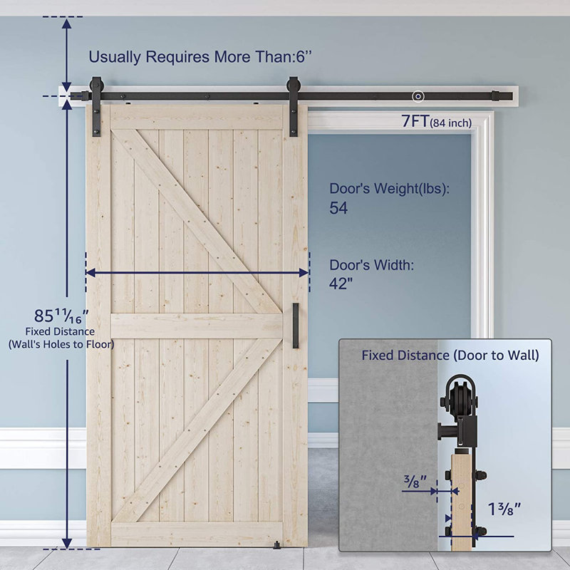 Unfinished Natural Spruce Country Style Sliding Barn Door, 40" x 84"