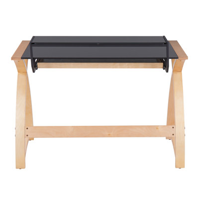 Bureau de style moderne Mid-Century Bentley en bois naturel et verre noir