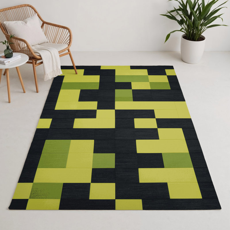 Tapis intérieur / extérieur noir à carreaux, Rectangle 9 pi x 12 pi