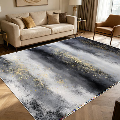 Tapis à rayures aquarelles dorées 1pc pour le salon, doux et confortable, adapté à toutes les saisons, facile à entretenir, lavable à la machine, tapis de dessous de table convenant à la table à manger, à la chambre à coucher, au vestibule, au bureau personnel,