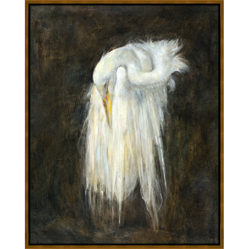 "Elegant Great Egret I" par Maelani Blue - cadre flottant, impression sur toile, H 39,75 po x l 31,75 po, Couche de verre