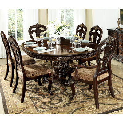 Finition cerisier avec table de salle à manger ronde / ovale à finition dorée 1pc, American Traditional for Room, en bois, rallonge de 6 sièges de table, style, basculement,