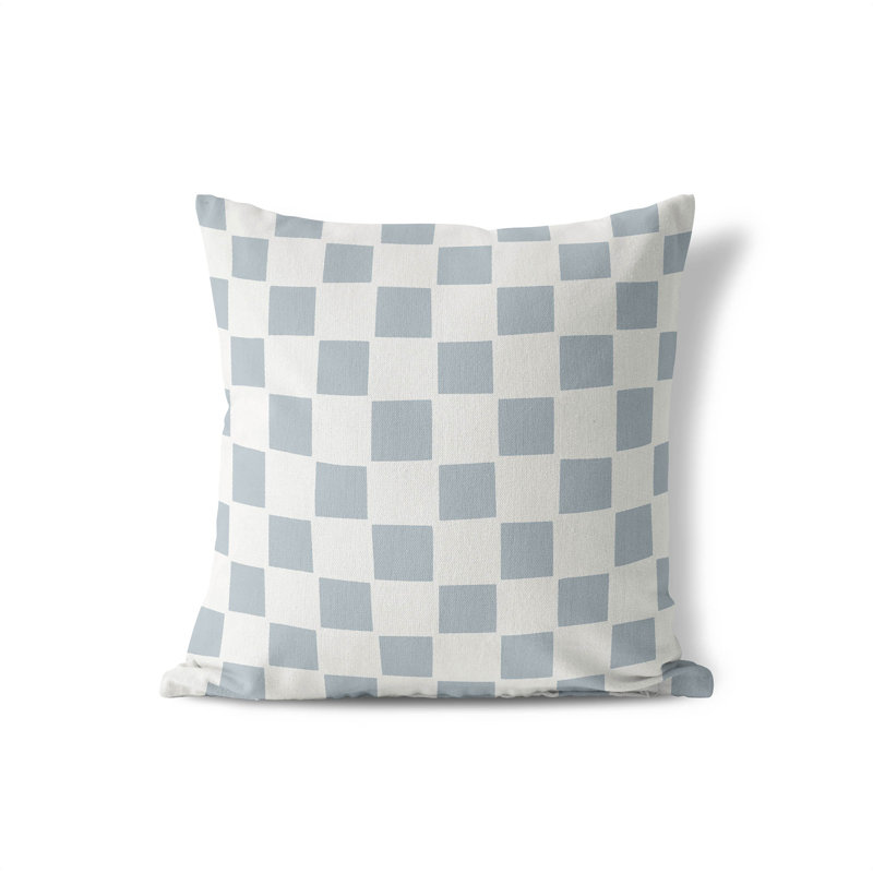 Coussin à carreaux, H 20 po x l 20 po, Bleu ardoise / bleu