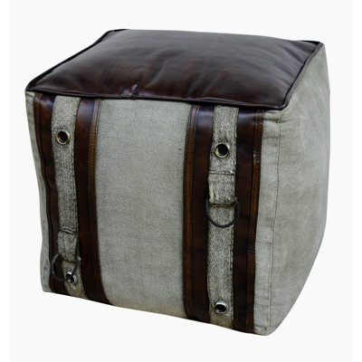 16" Wide Genuine Leather Square Pouf Ottoman by 17 Stories