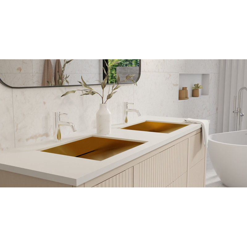 Lavabo de salle de bain encastrable en acier inoxydable 19,7 po x 16,5 po Badeloft, Doré