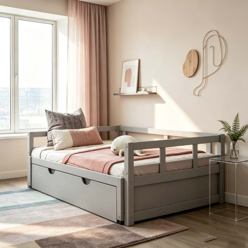 Extending Daybed with Trundle, Wooden Daybed, Gray