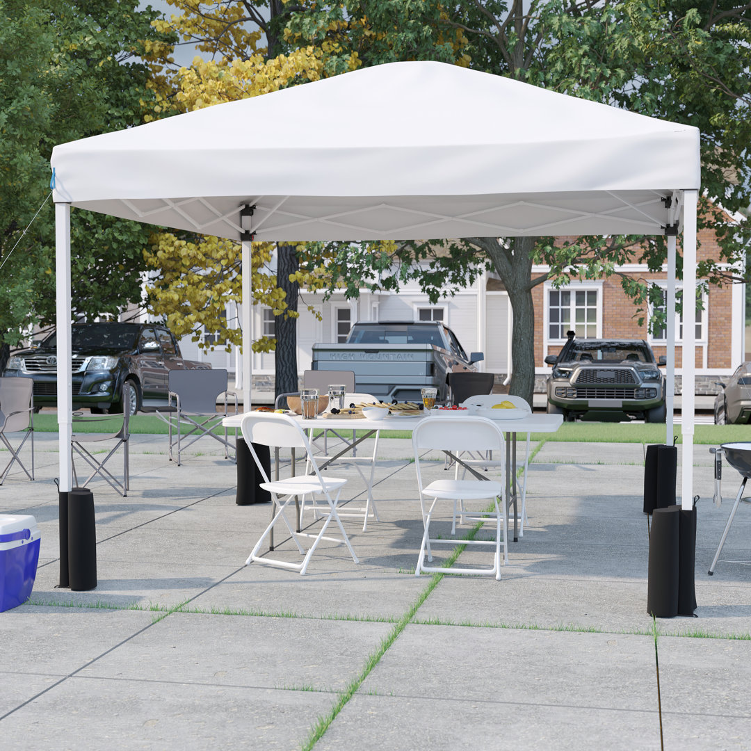 Lennon 10' x 10' Pop Up Canopy, Folding Table and 4 Folding Chairs Bundle Flash Furniture Roof 