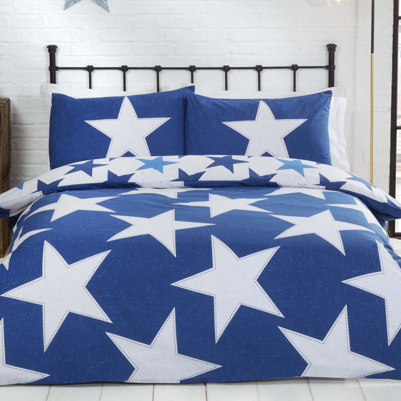 Sally Cotton Blend Geometric Shapes Duvet Cover Set with Pillowcases Included, Kingsize - 2 Standard Pillowcases, Navy