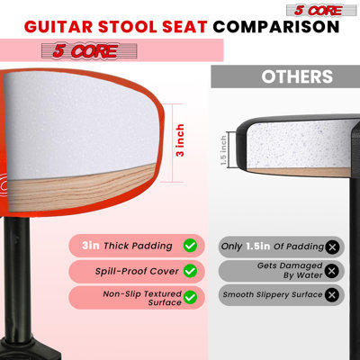 5 Core Drum Throne 3" Thick Padded Comfortable Guitar Stool Drummer Chair Adjustable Musician Seat