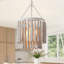 Lustre en bois blanc vieilli à 4 lumières à intensité variable