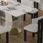Ensemble de table de salle à manger de 63 po pour 4 à 6 personnes avec rangement, plateau en pierre brûlée et base en bois massif doré, comprenant 6 chaises en velours blanc pour la cuisine et l’appartement-117597913