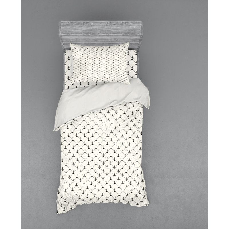 Twin XL Black and White Anchor Duvet Cover Set