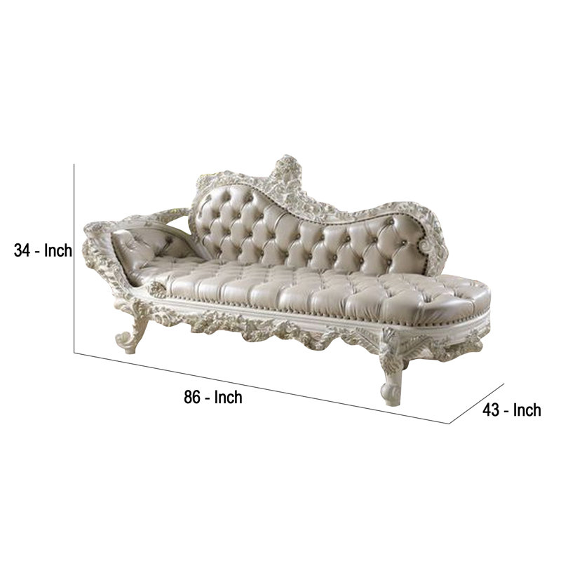 Chaise longue touffetée en similicuir à un bras et évasée à droite
