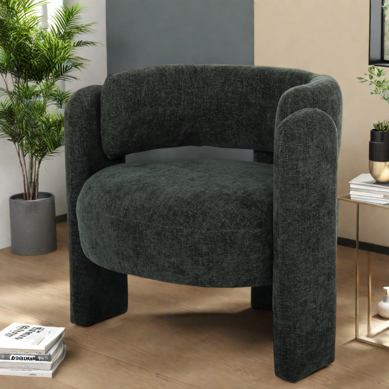Chaises d'appoint modernes, fauteuil demi-tonneau en tissu vert, maison sculpturale compacte