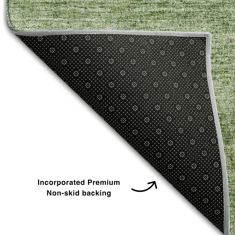 Premium Machine Washable Prisco Green Rug, Rectangle 8' x 10'