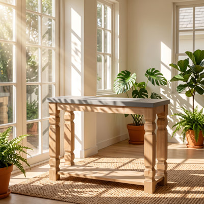 Evergreen Decor 42" W x 15.7" D x 31" H Concrete Top Fir Wood Console Table