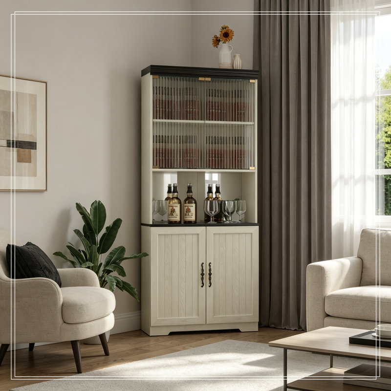 Armoire de rangement d'angle avec portes en verre trempé et tablettes réglables, Blanc