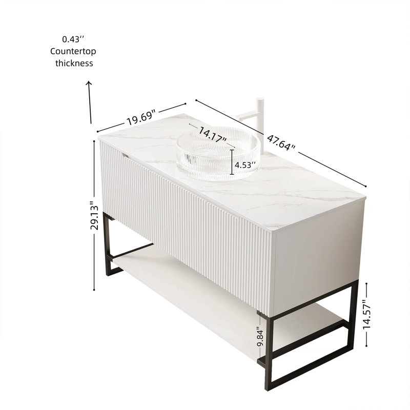 Meuble-lavabo autoportant moderne 48 po avec lavabo en verre pour salles de bain spacieuses