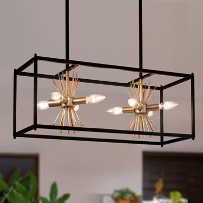 Modern Industrial 8-Light Rectangle Black Chandelier