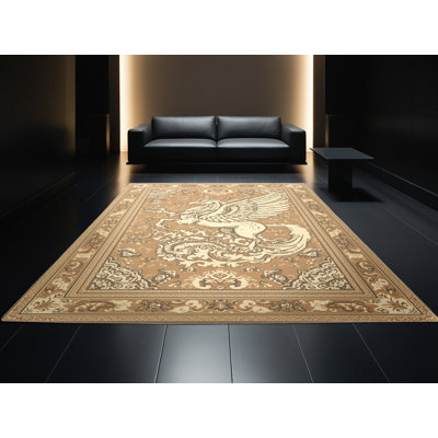 Machine Washable Osazee Hippogriff Classic Oriental Rug in Brown – Binding