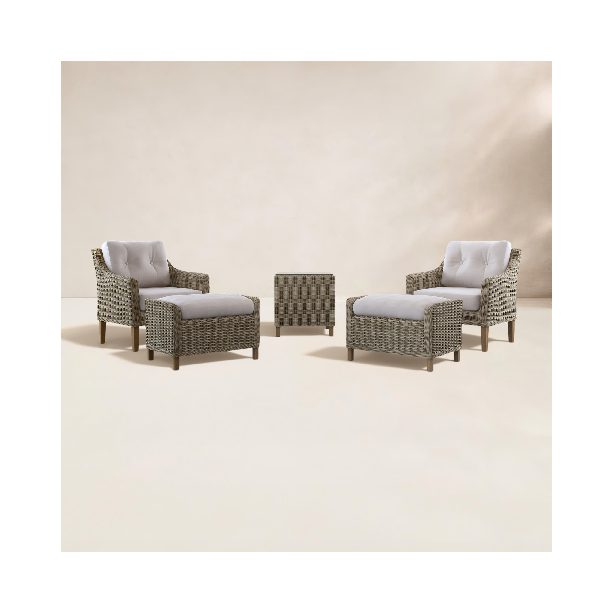 5 Piece Rattan Seating Group with Sunbrella Cushions