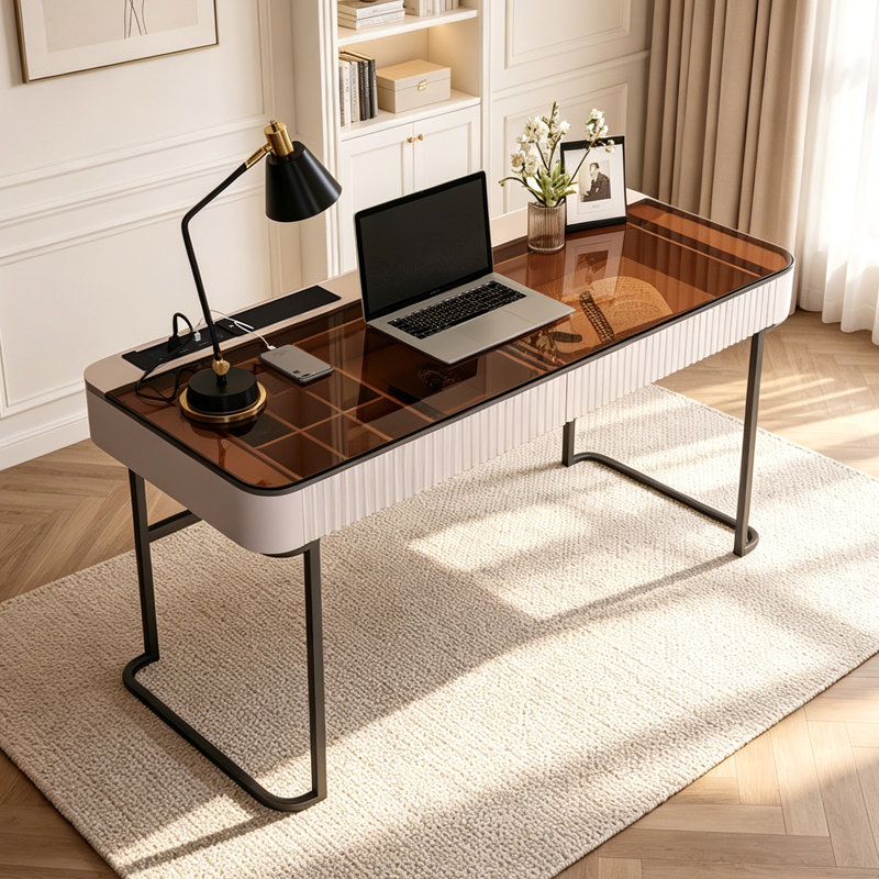 Winningham Rectangle Writing Desk, Beige/Black, 29.5" H x 50" W x 23" D
