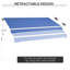Auvent rétractable bleu foncé, 12 pi x 10 pi, tissu 280G / M et eau, manivelle manuelle, cadre en aluminium pour différentes surfaces Auvent de balcon de 10 pi, terrasse, cour