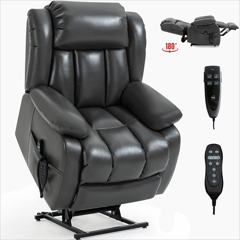Motor Infinite Position Up To 350 LBS Electric Medium Size Leatheraire Grey Power Lift Recliner Chair With 8-Point Vibration Massage And Lumbar Heating