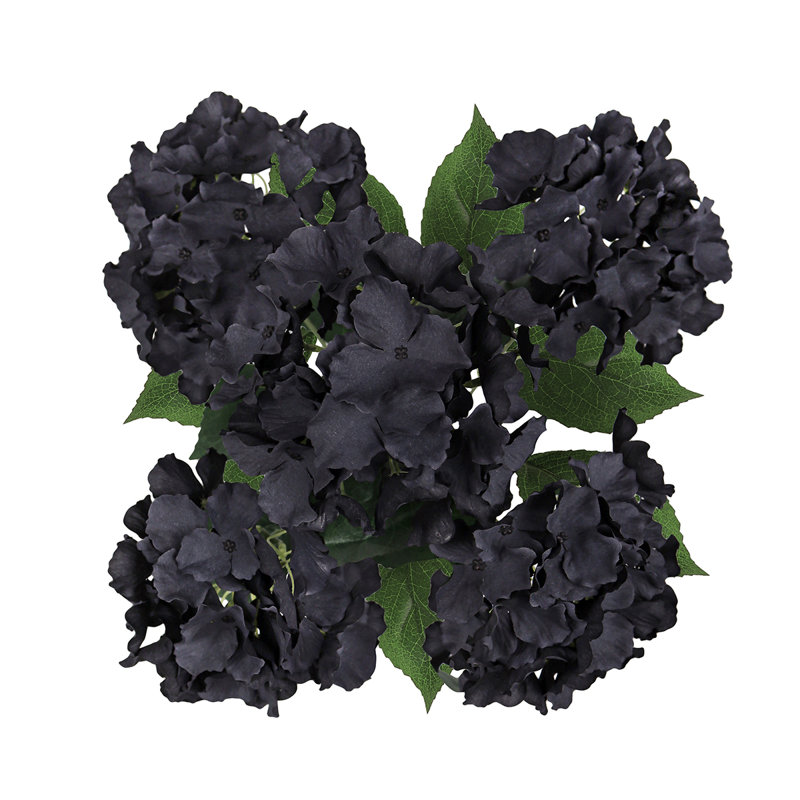 Artificial Hydrangea Flower Stem Bush Bouquet, Black