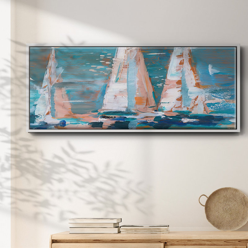 Toile encadrée Pop Regatta II - prête à être accrochée, H 12 po x l 30 po x P 1,5 po, Toile encadrée flottée blanche
