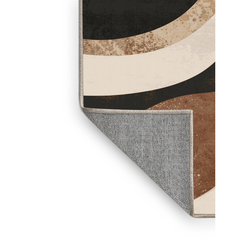 Machine Washable Bemott Art Deco Arc Rug in Beige – Beige Binding, 5x8