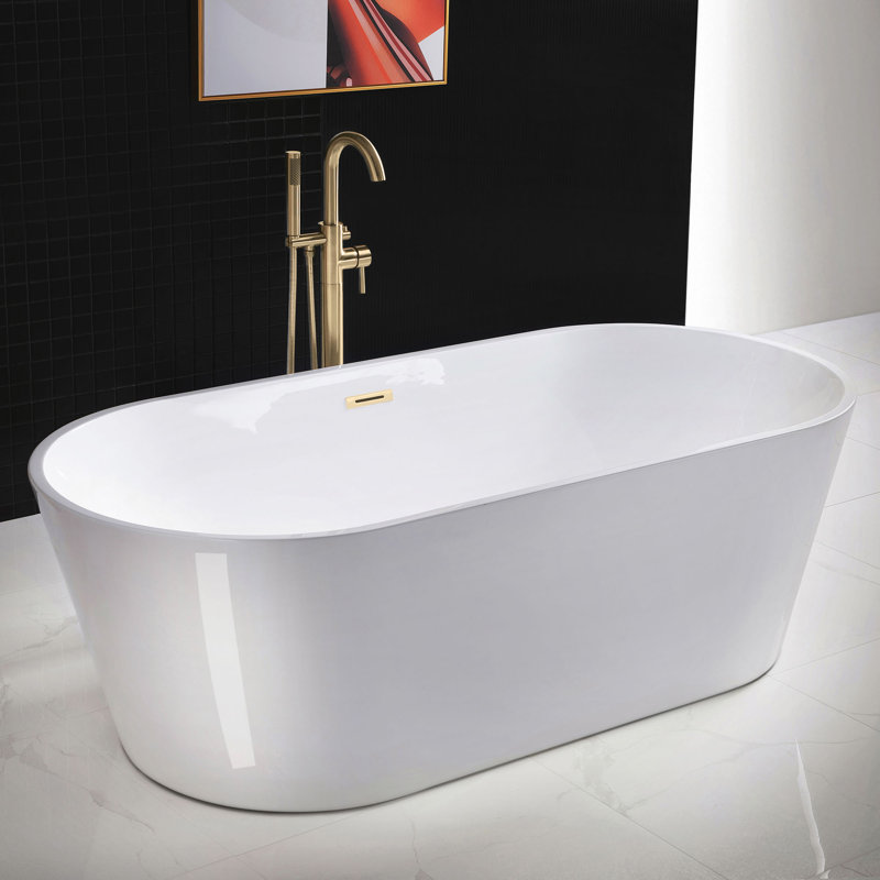 Cove 71'' x 32'' Soaking Acrylic Bathtub, White/Brushed Gold