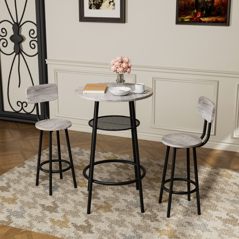 Ensemble de 3 tables de bar rondes avec dossier et cloison, petite table de salle à manger pour 2 personnes, table de petit-déjeuner et 2 tabourets de salle à manger