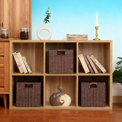Paniers de rangement cubiques pliables avec poignées, ensemble de 3 bacs carrés pour tablettes, organisateur, conception en osier de plastique durable pour l'organisation à domicile