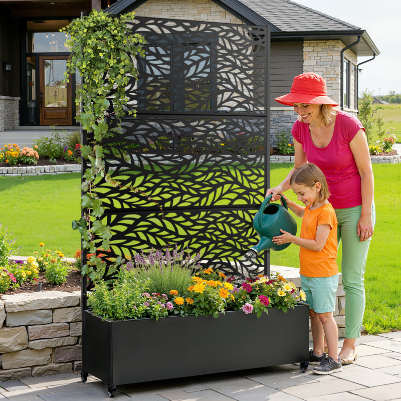 6 ft. H x 4 ft. W Metal Privacy Screen, Black, 71" H x 47" W x 16" D