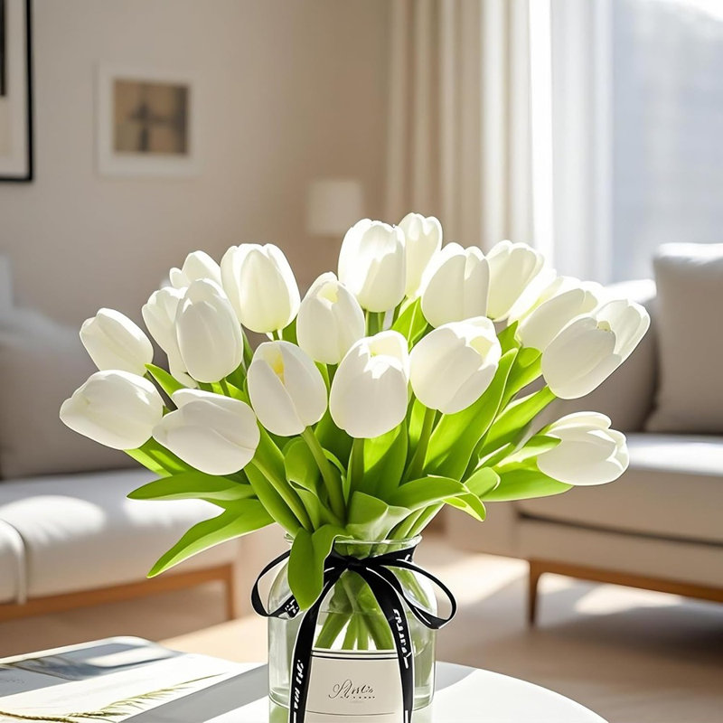 White Tulips Artificial Flowers Silk Flower...