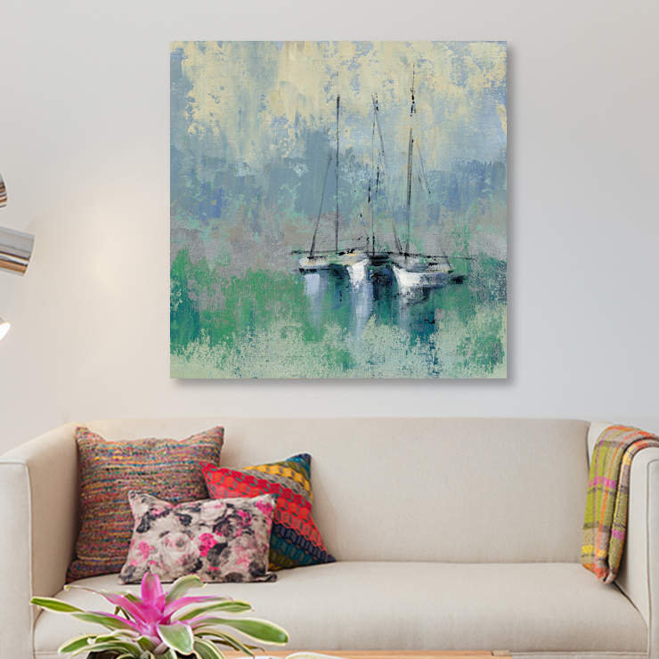 «Bateaux dans le port II», reproduction sur toile, H 48 po x l 48 po x P 1,5 po, Toile tendue, Pas de tapis