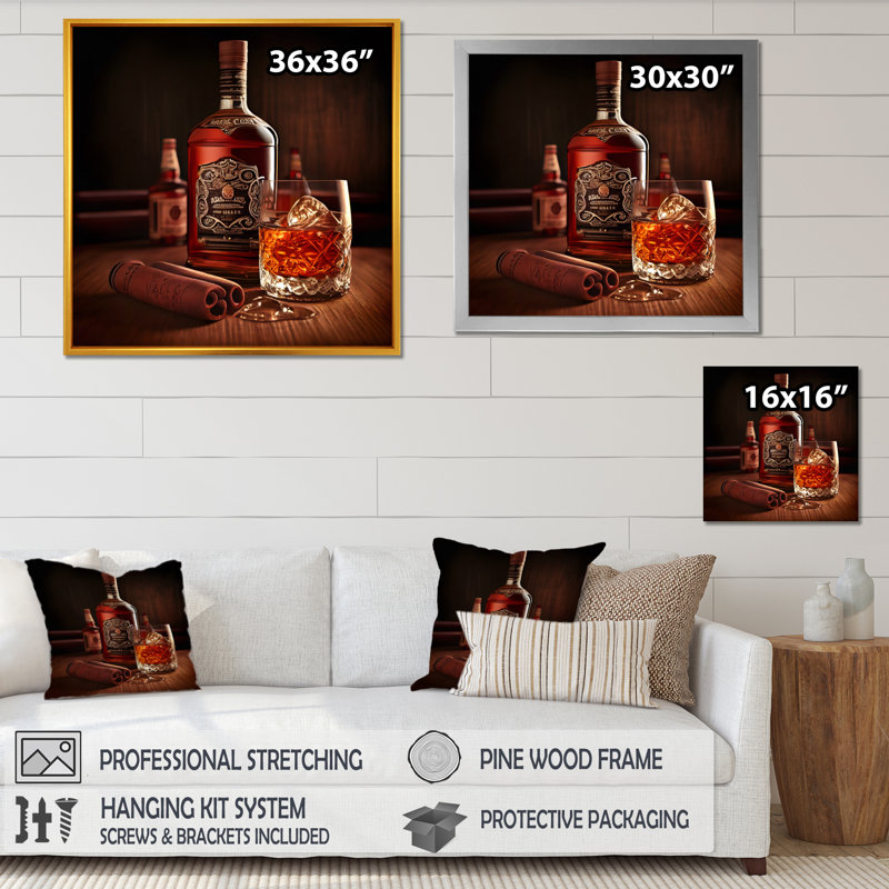 Whiskey with Cigars I - reproduction d'art sur toile, L 16 po x H 16 po, Toile tendue