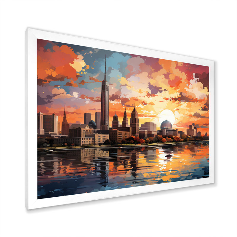 «City Detroit Popart II», reproduction sur toile, H 16 po x l 32 po x P 1 po, Cadre photo blanc